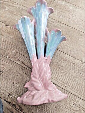 Vintage Royal Haegar Pottery 16" Tall Triple Trumpet Lily Vase Gorgeous